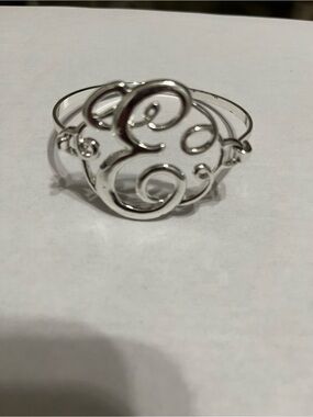 Silver Script Initial Cuff Bracelet - Silver